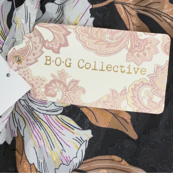 Band Of Gypsies BOG RHO Floral Slip Midi Skirt Black Cream Pull On Size S NEW - Picture 10 of 12